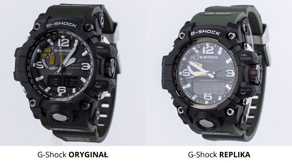 zegarek G-Shock Mudmaster GWG-1000-1A3ER przodem porównanie oryginał - podróbka