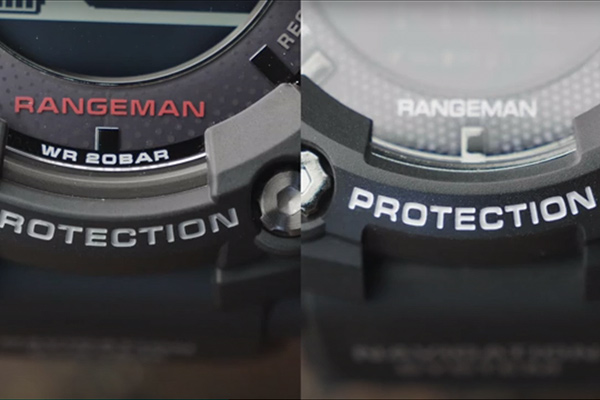 Oryginał vs podróbka zegarek męski G-Shock Rangeman GPR-B1000-1ER napisy tarcza