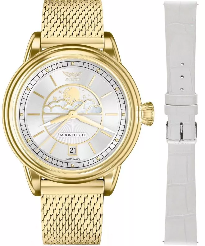 Zegarek damski Aviator Douglas Moonflight Limited Edition + pasek Aviator V.1.33.1.343.5-SET