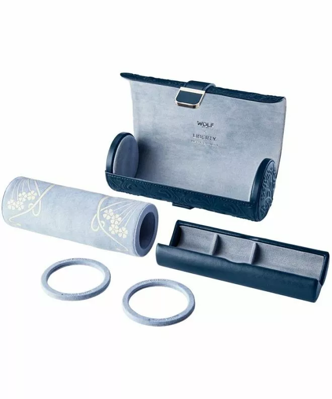 Etui podróżne Wolf x Liberty All Over Ianthe Navy na 3 zegarki z kapsułą na biżuterię 381517