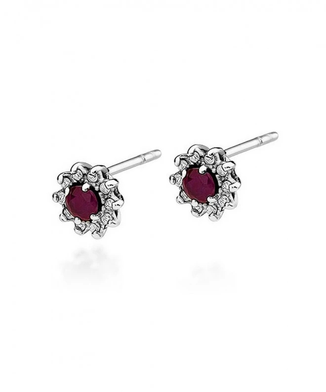 Kolczyki Bonore z białego złota próby 585 z rubinem 0,15 ct 128825