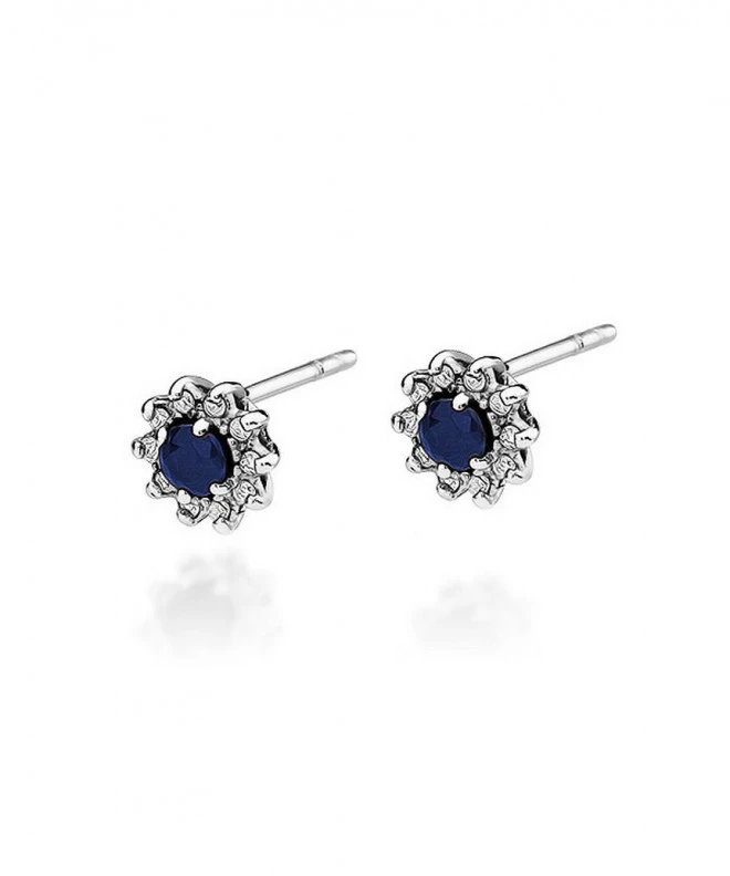 Kolczyki Bonore z białego złota próby 585 z szafirem 0,15 ct 128826