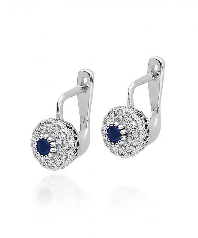 Kolczyki Bonore z białego złota próby 585 z szafirem 0,15 ct 128828