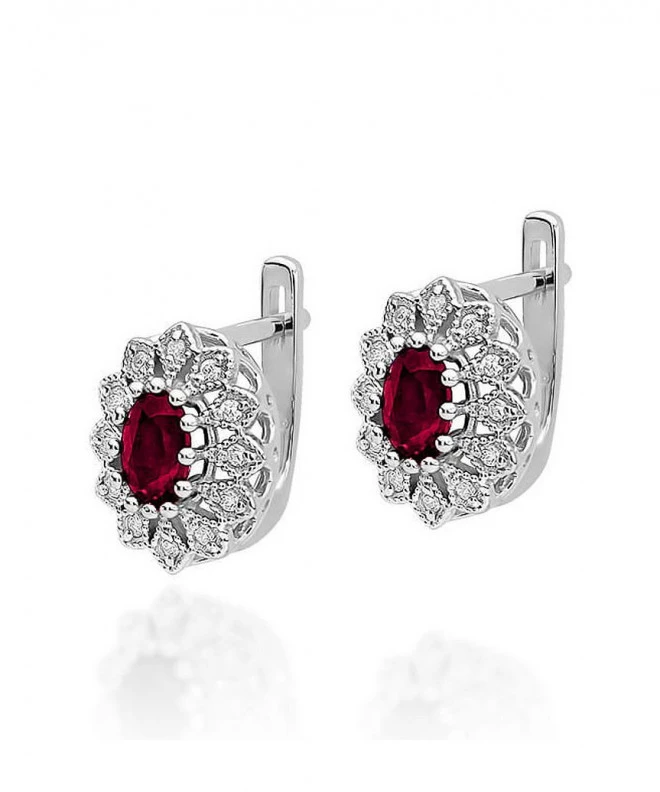 Kolczyki Bonore z białego złota próby 585 z rubinem 0,6 ct 128829