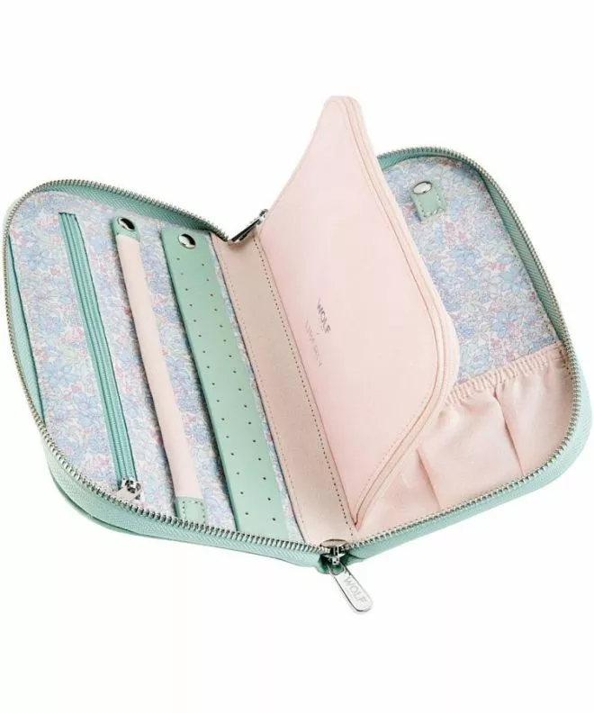 Kosmetyczka podróżna na biżuterię Wolf x Liberty Julia Interior Print Sage zamykna na zamek 381451