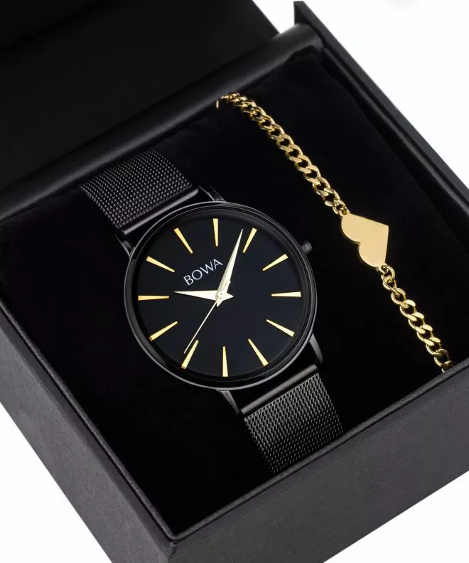 Zegarek damski BOWA Praha Black-Gold Mesh 38 Gift Set PH381-84-181M-419-02