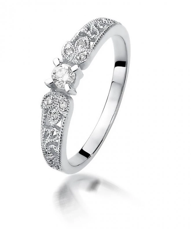 Pierścionek Bonore z białego złota próby 585 z diamentem 0,1 ct 112019