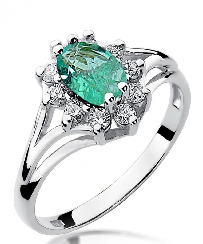 Pierścionek Bonore z białego złota próby 585 ze szmaragdem 0,8 ct 124439