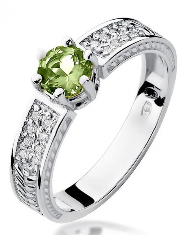 Pierścionek Bonore z białego złota próby 585 z oliwinem 0,5 ct 120330