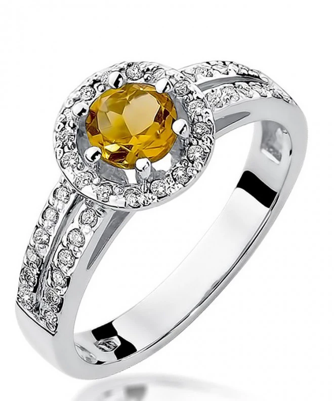 Pierścionek Bonore z białego złota próby 585 z cytrynem 0,5 ct 119297