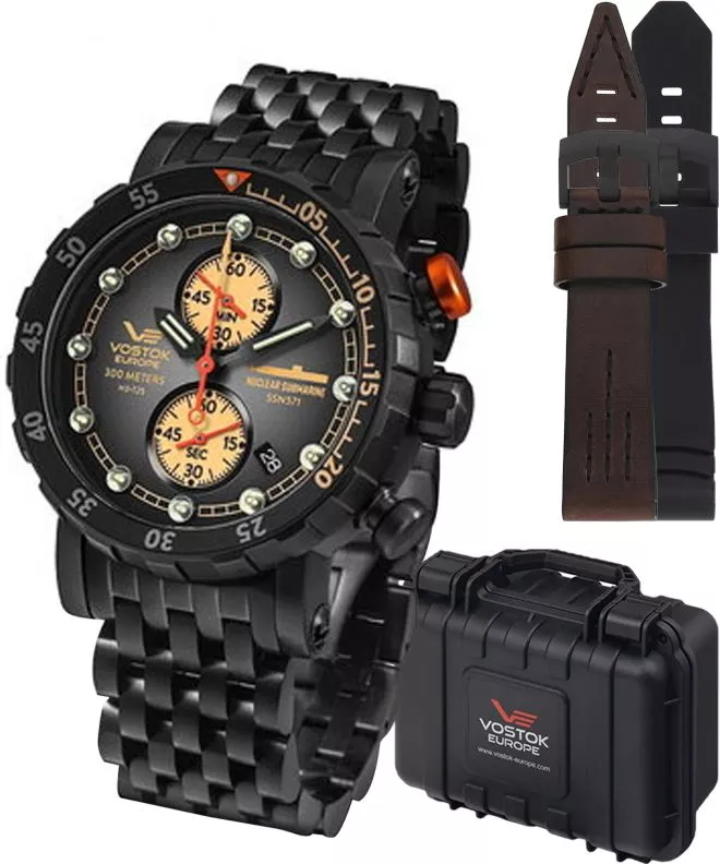 Zegarek męski Vostok Europe Nuclear Submarine Chrono Limited Edition + 2 paski Vostok VK61-571C611-46319