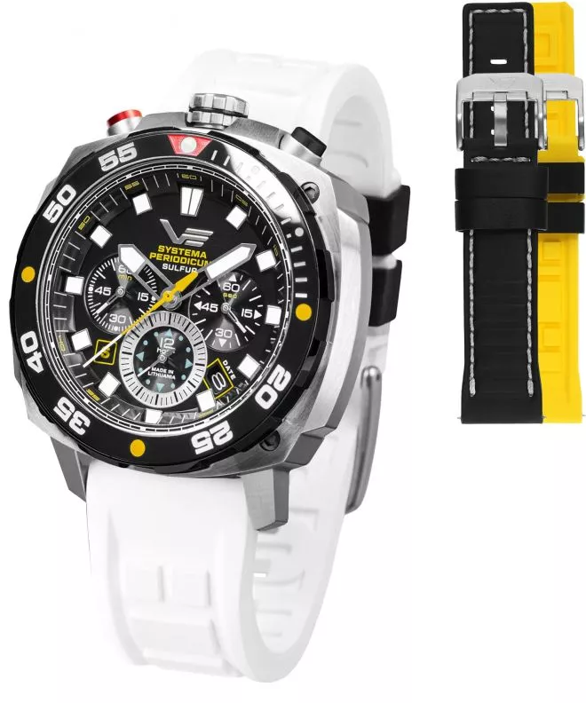 Zegarek męski Vostok Europe Systema Periodicum Sulfur Chronograph SET Limited Edition + 2 paski Vostok VK67-650E725-56714