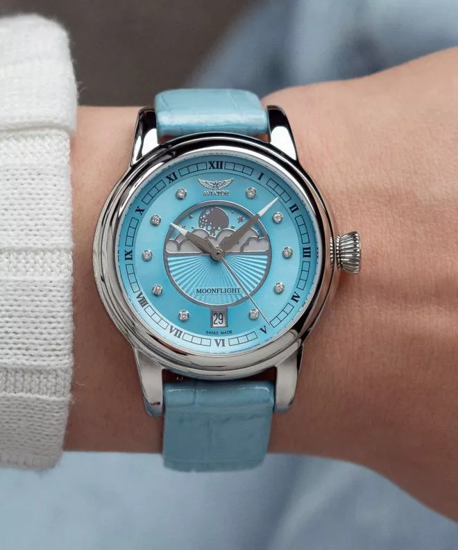 Zegarek damski Aviator Douglas Moonflight Ice Blue Diamonds Limited Edition V.1.33.0.359.4