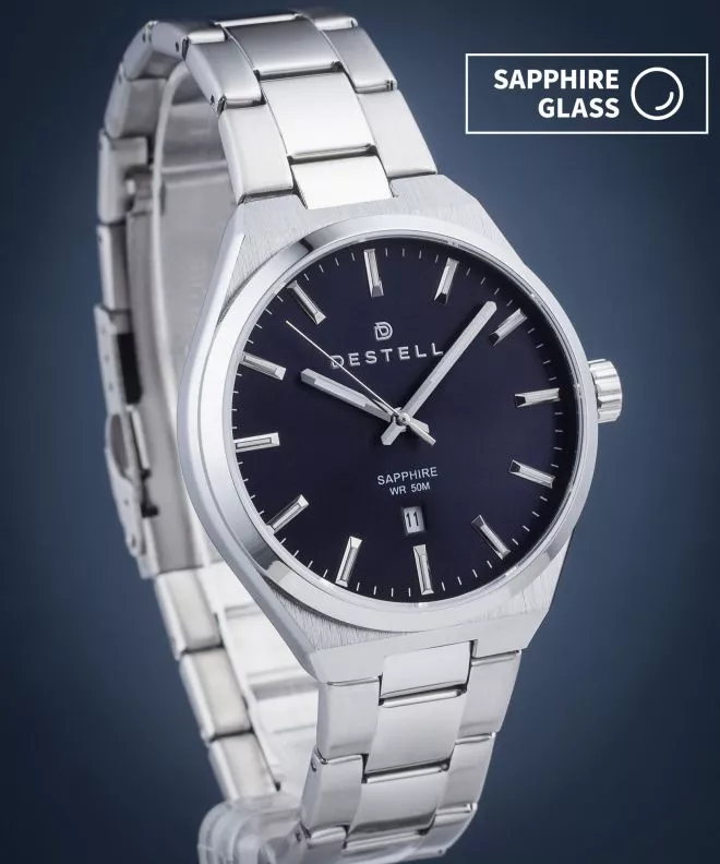 Zegarek męski DESTELL Aries Navy Blue Silver Steel Sapphire AR405-35-205S