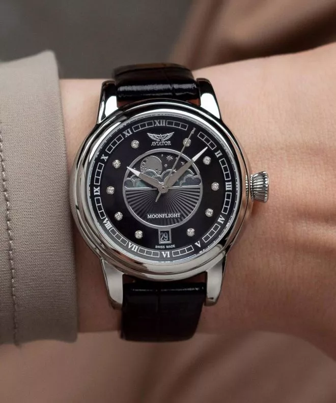 Zegarek damski Aviator Douglas Moonflight Black Diamonds Limited Edition V.1.33.0.381.4