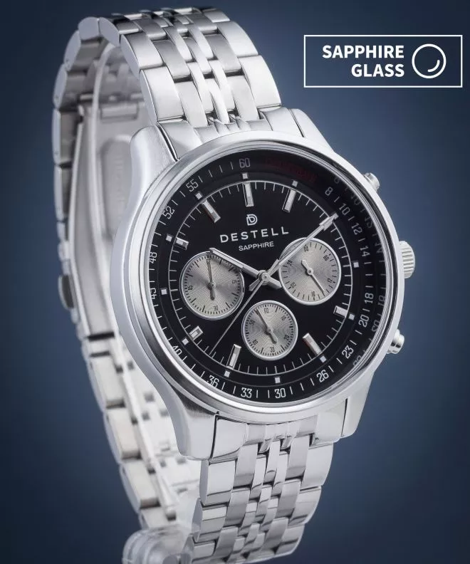 Zegarek męski DESTELL Circinus Black Silver Steel Chronograph Sapphire CR415-15-205J