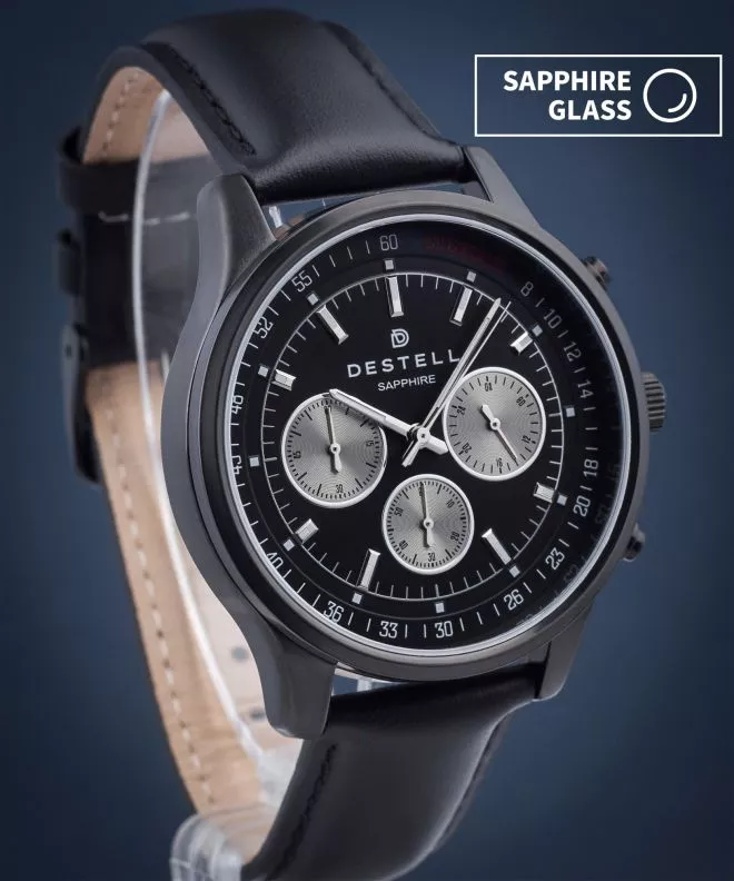 Zegarek męski DESTELL Circinus Full Black Leather Chronograph Sapphire CR411-15-201L