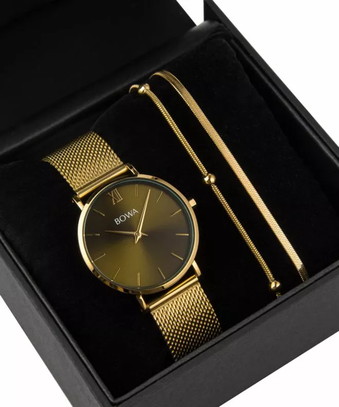 BOWA London Green-Gold Mesh 33 Gift Set (zegarek + bransoletka) LO334-04-164M-419-01