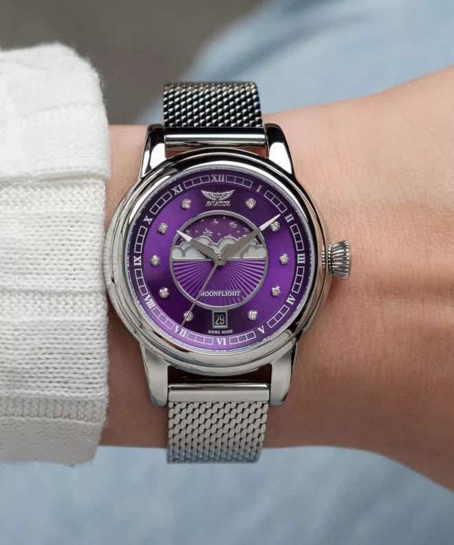Zegarek damski Aviator Douglas Moonflight Purple Diamonds Limited Edition V.1.33.0.361.5