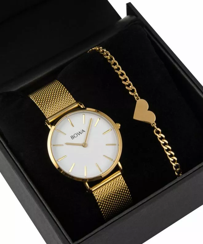 BOWA New York Petite White-Gold Mesh 34 Gift Set (zegarek + bransoletka) NY344-24-184M-419-02