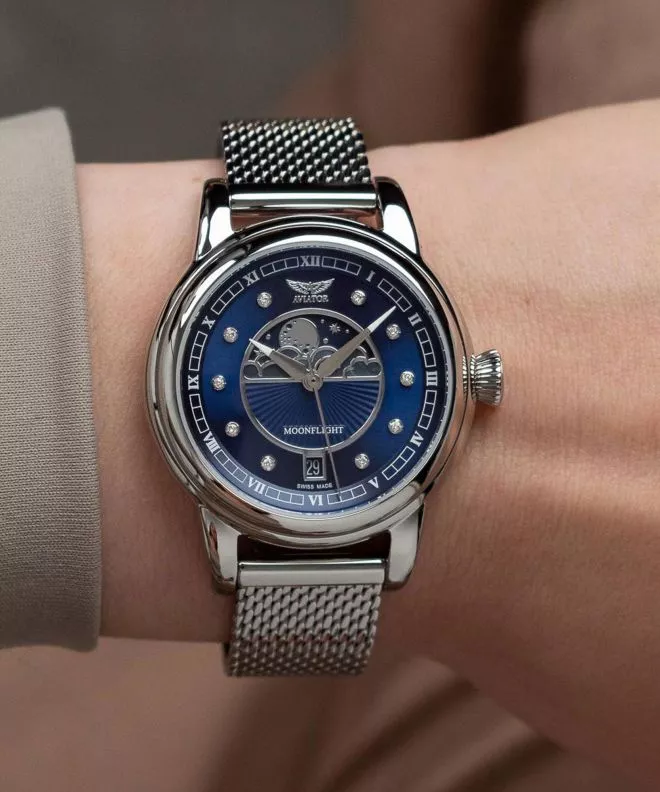 Zegarek damski Aviator Douglas Moonflight Blue Diamonds Limited Edition V.1.33.0.379.5