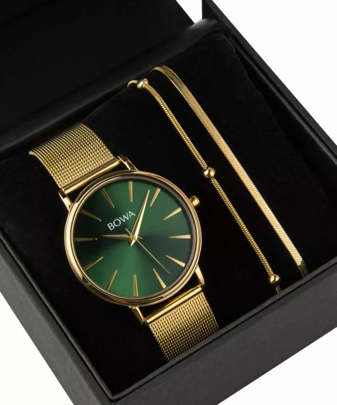 BOWA Praha Green-Gold Mesh 38 Gift Set (zegarek + bransoletka) PH384-04-184M-419-01