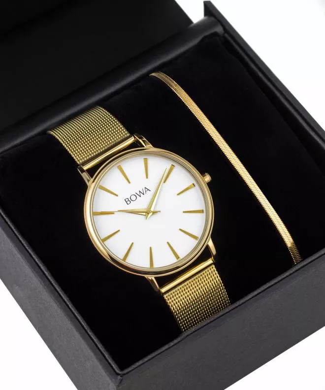 Zegarek damski BOWA Praha White-Gold Mesh 38 Gift Set PH384-24-184M-419-03