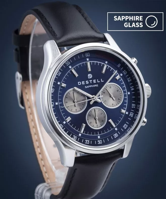 Zegarek męski DESTELL Circinus Blue Silver Black Leather Chronograph Sapphire CR415-35-201L