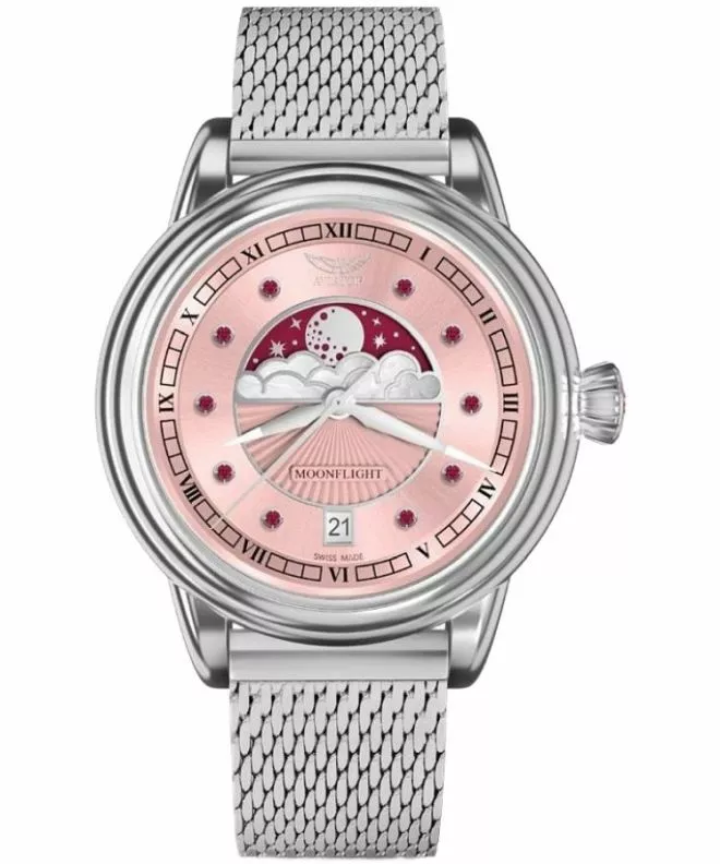 Zegarek damski Aviator Moonflight Gemstone Edition Pink Red Ruby Limited Edition V.1.33.0.417.5