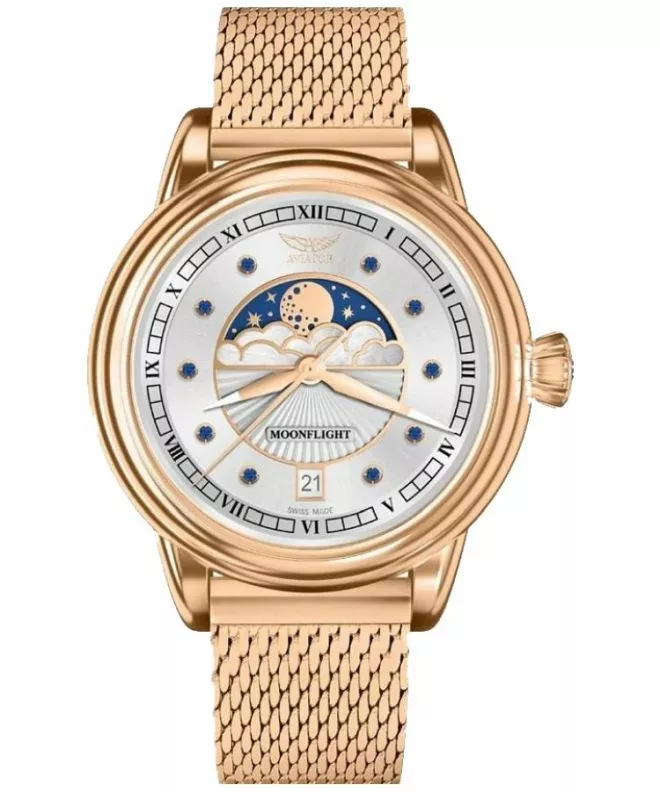 Zegarek damski Aviator Moonflight Gemstone Edition Silver Blue Sapphire Limited Edition V.1.33.2.416.5