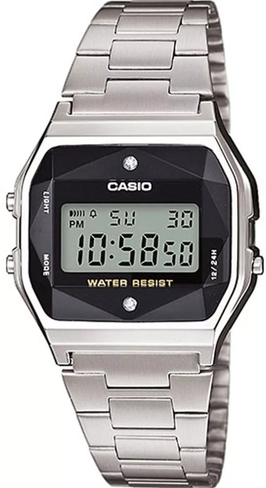 Zegarek damski Casio VINTAGE Black and Silver with Diamond Limited Outlet A158WEAD-1EF-outlet
