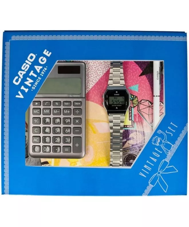 Zestaw prezentowy Casio VINTAGE Gift Set Silver zegarek + kalkulator ZESTAW-19-CV-GIFT-SET-SILVER