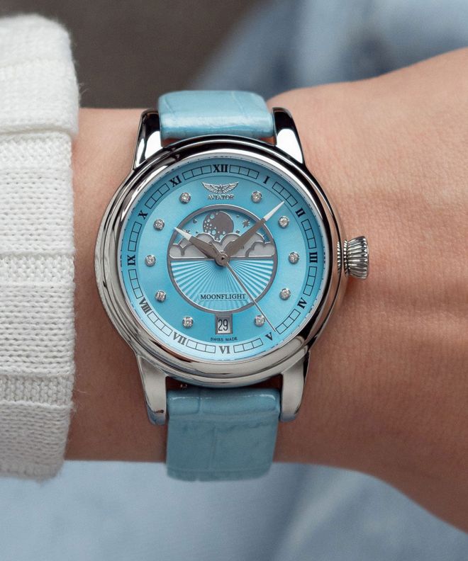 Zegarek damski Aviator Douglas Moonflight Ice Blue Diamonds Limited Edition V.1.33.0.359.4