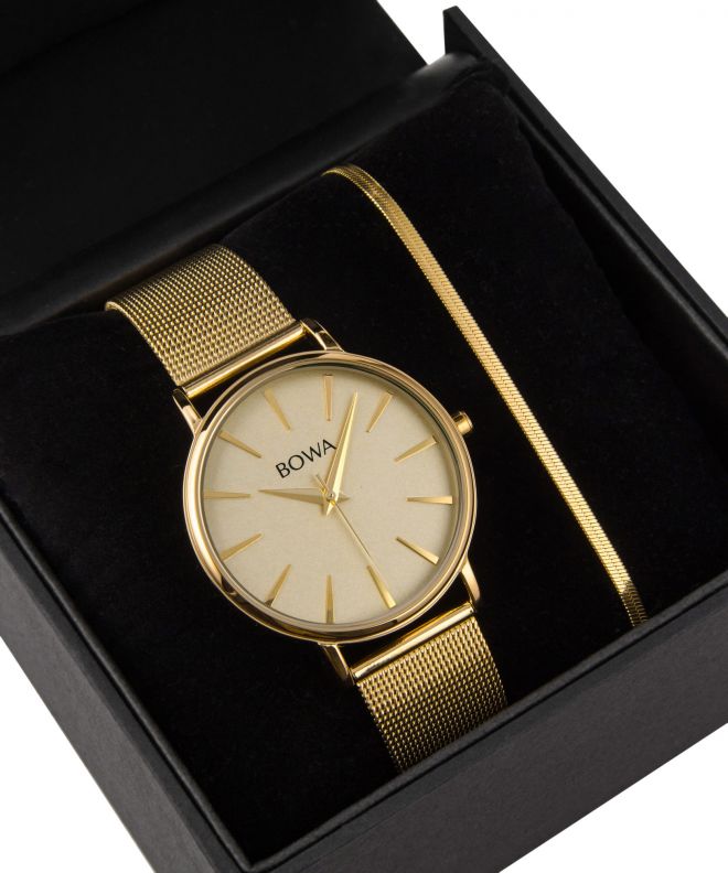BOWA Praha Full-Gold Mesh 38 Gift Set (zegarek + bransoletka) PH384-44-184M-419-03