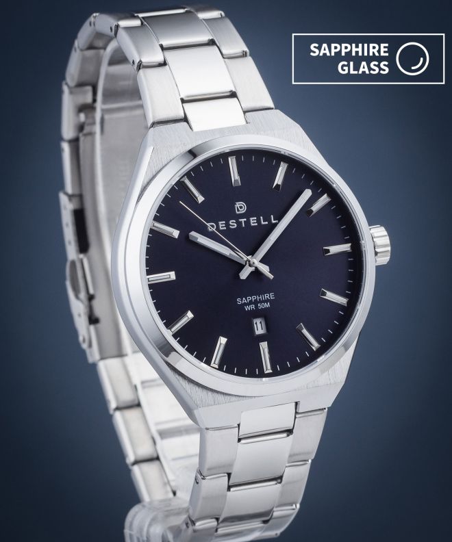 Zegarek męski DESTELL Aries Navy Blue Silver Steel Sapphire AR405-35-205S