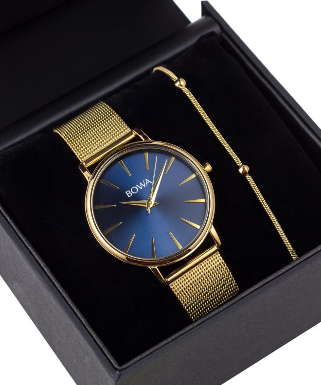 Zegarek damski BOWA Praha Navy Blue-Gold Mesh 38 Gift Set PH384-34-184M-419-04