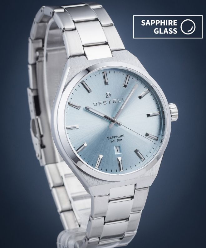 Zegarek męski DESTELL Aries Ice Blue Silver Steel Sapphire AR405-95-205S