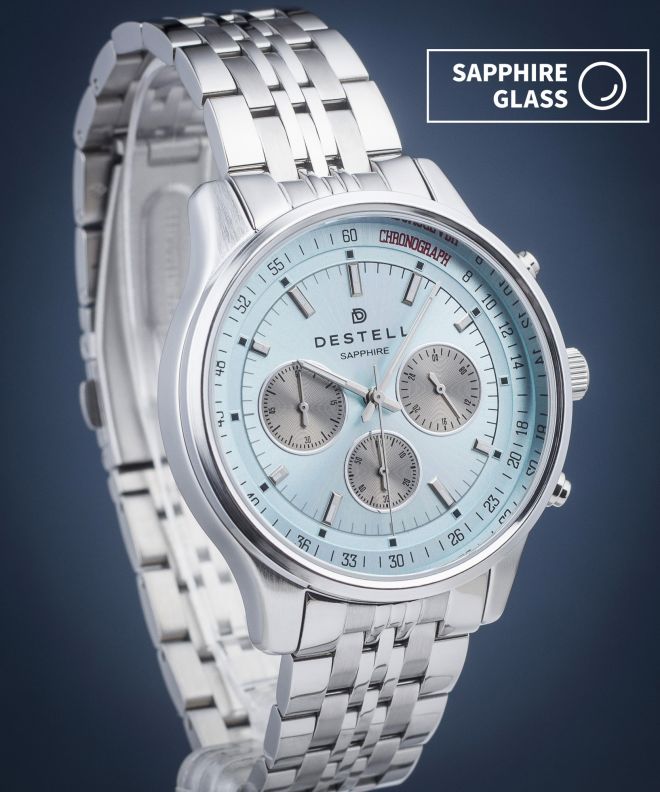 Zegarek męski DESTELL Circinus Ice Blue Silver Steel Chronograph Sapphire CR415-06-205J