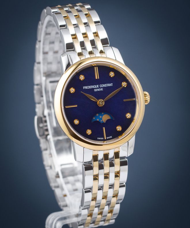 Zegarek damski Frederique Constant Classics Slimline Ladies Moonphase Diamonds FC-206MPND1S3B