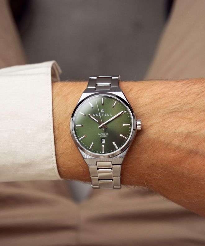 Zegarek męski DESTELL Aries Green Silver Steel Sapphire