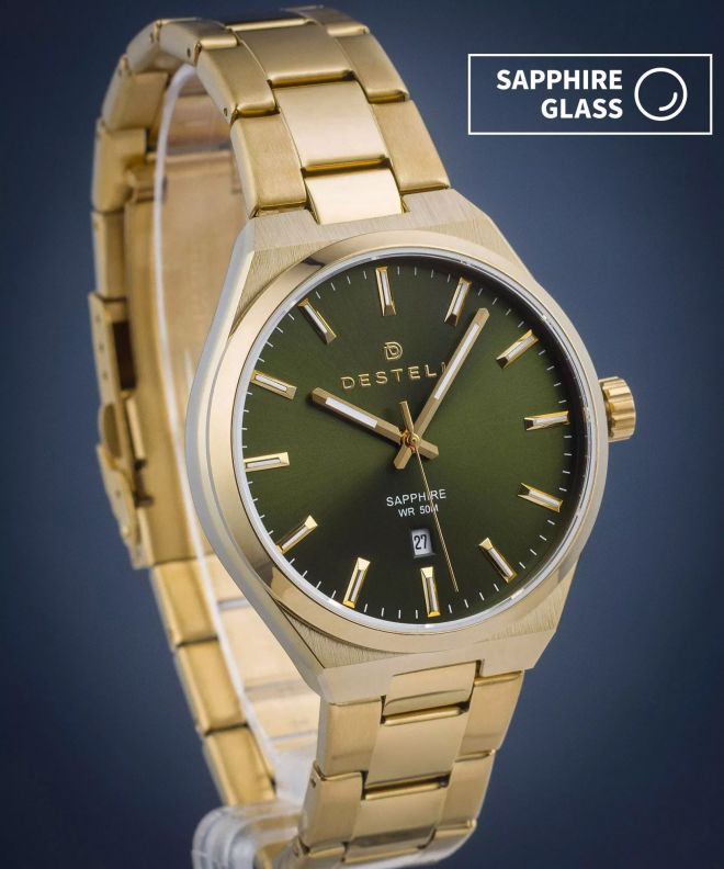 Zegarek męski DESTELL Aries Green Gold Steel Sapphire AR404-04-204S