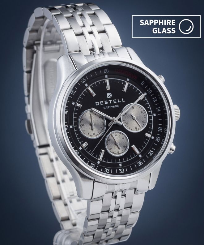 Zegarek męski DESTELL Circinus Black Silver Steel Chronograph Sapphire CR415-15-205J