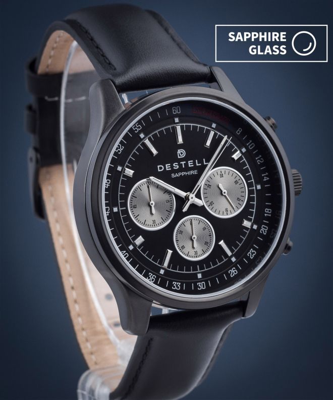 Zegarek męski DESTELL Circinus Full Black Leather Chronograph Sapphire CR411-15-201L
