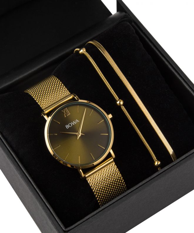 BOWA London Green-Gold Mesh 33 Gift Set (zegarek + bransoletka) LO334-04-164M-419-01