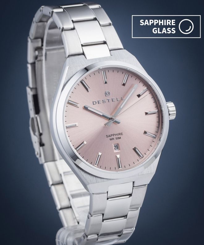 Zegarek męski DESTELL Aries Pink Silver Steel Sapphire AR405-125-205S