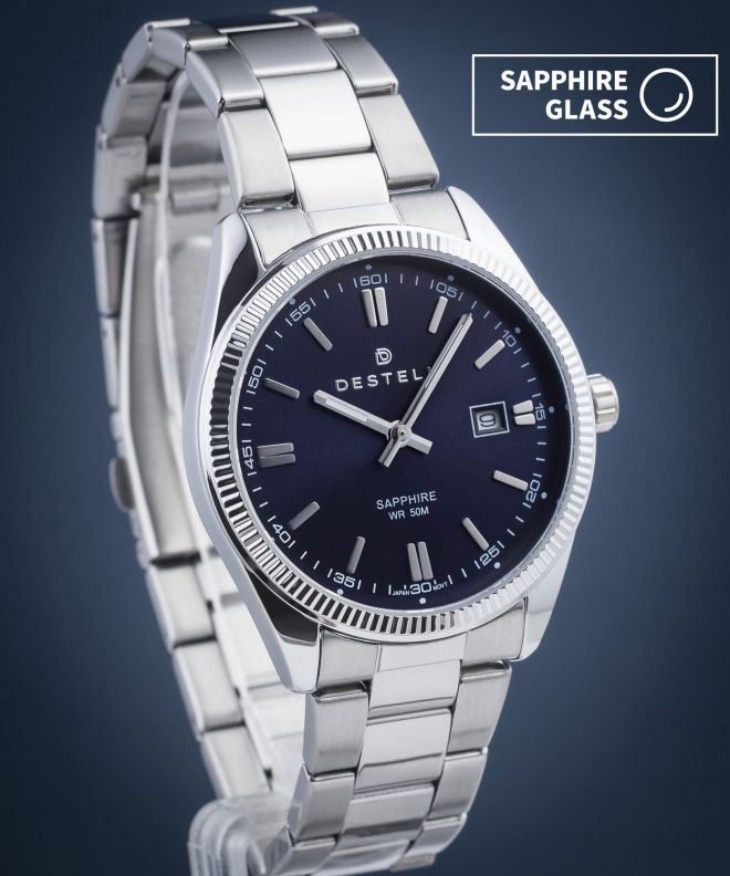Zegarek męski DESTELL Loup Blue Silver Steel Sapphire LU3855-35-205S