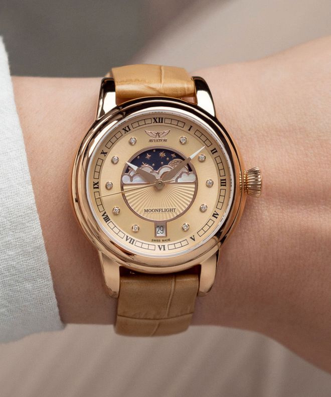 Zegarek damski Aviator Douglas Moonflight Rose Gold Diamonds Limited Edition V.1.33.2.383.4