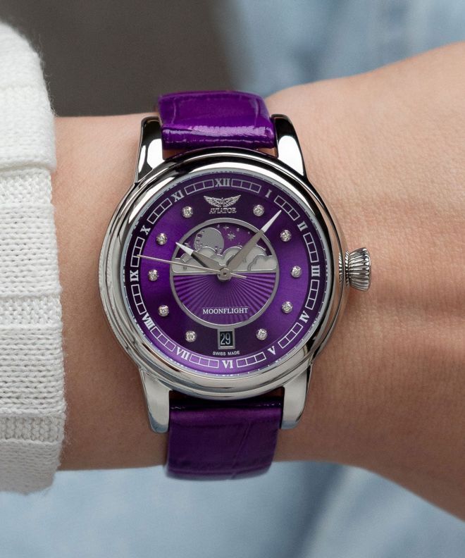 Zegarek damski Aviator Douglas Moonflight Purple Diamonds Limited Edition V.1.33.0.361.4
