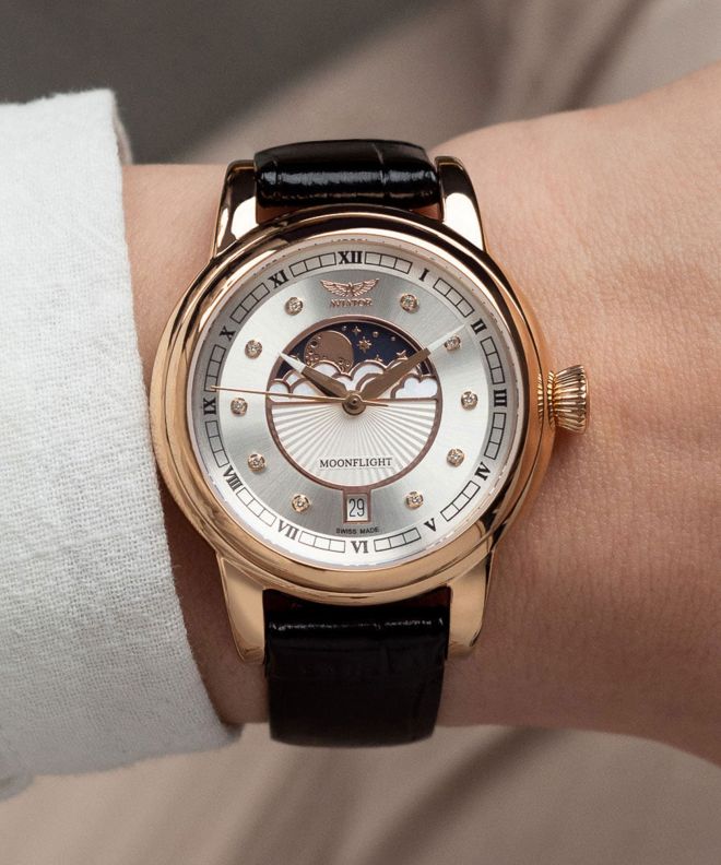 Zegarek damski Aviator Douglas Moonflight Silver Diamonds Limited Edition V.1.33.2.382.4