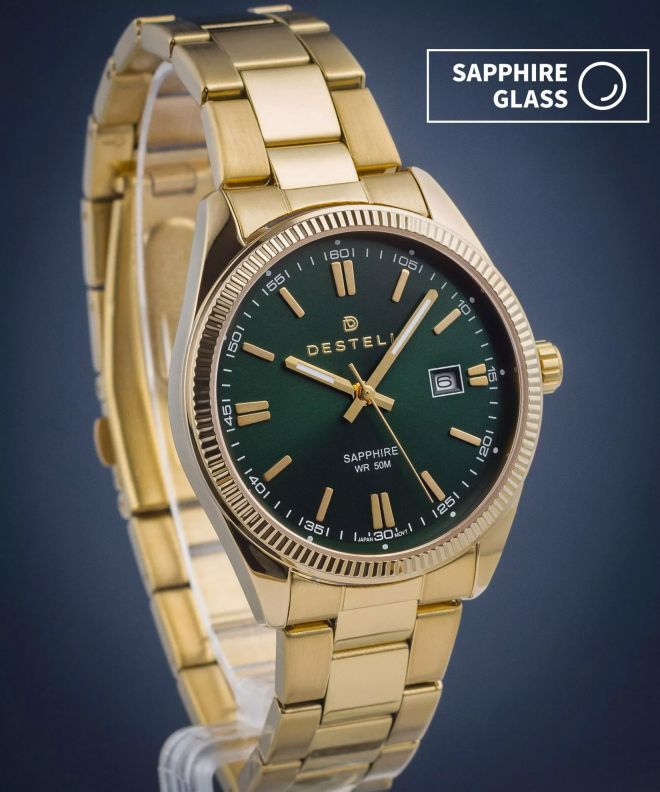 Zegarek męski DESTELL Loup Green Gold Steel Sapphire LU3854-04-204S